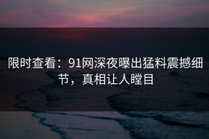 限时查看：91网深夜曝出猛料震撼细节，真相让人瞠目