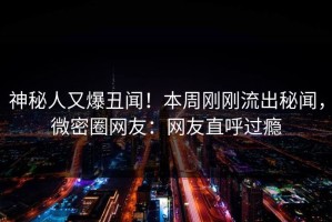 神秘人又爆丑闻！本周刚刚流出秘闻，微密圈网友：网友直呼过瘾