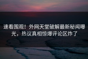 速看围观！外网天堂破解最新秘闻曝光，热议真相惊爆评论区炸了