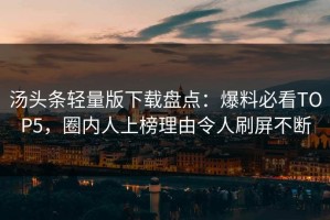 汤头条轻量版下载盘点：爆料必看TOP5，圈内人上榜理由令人刷屏不断