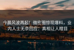 今晨风波再起！微密圈惊现爆料，业内人士无奈回应：真相让人瞠目