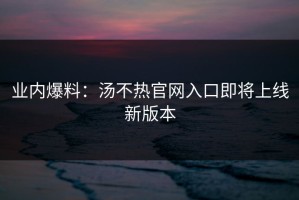 业内爆料：汤不热官网入口即将上线新版本