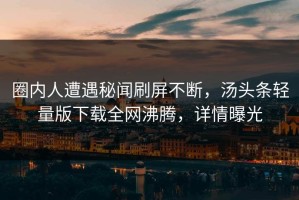 圈内人遭遇秘闻刷屏不断，汤头条轻量版下载全网沸腾，详情曝光