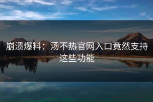 崩溃爆料：汤不热官网入口竟然支持这些功能
