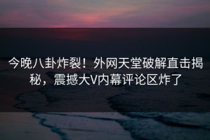 今晚八卦炸裂！外网天堂破解直击揭秘，震撼大V内幕评论区炸了