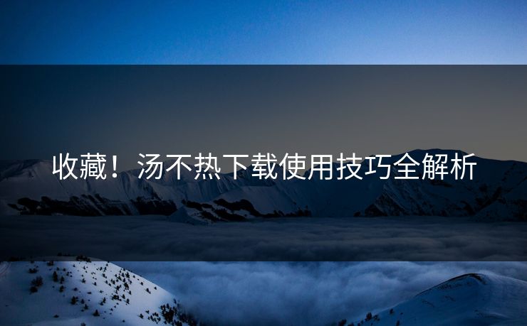 收藏！汤不热下载使用技巧全解析