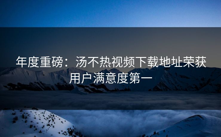 年度重磅：汤不热视频下载地址荣获用户满意度第一
