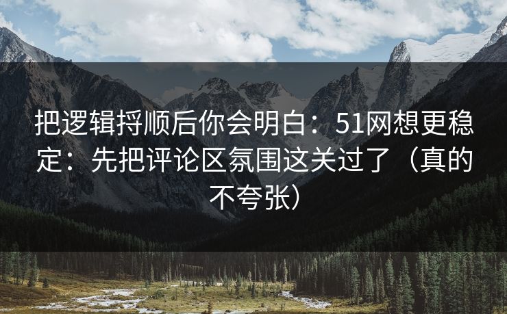 把逻辑捋顺后你会明白：51网想更稳定：先把评论区氛围这关过了（真的不夸张）
